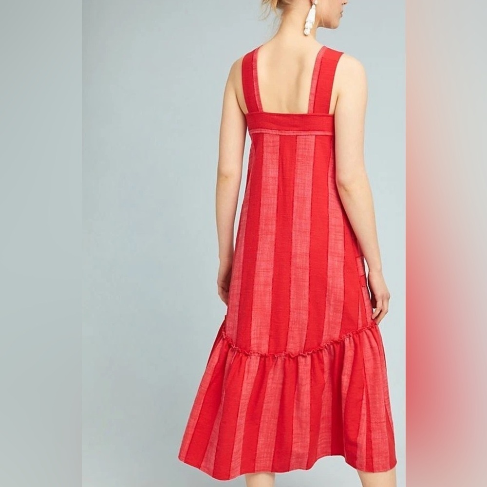 Anthropologie Maeve Women’s Dress Size Large Tonal Stripe Red Midi Paper bag SzS - Picture 2 of 14